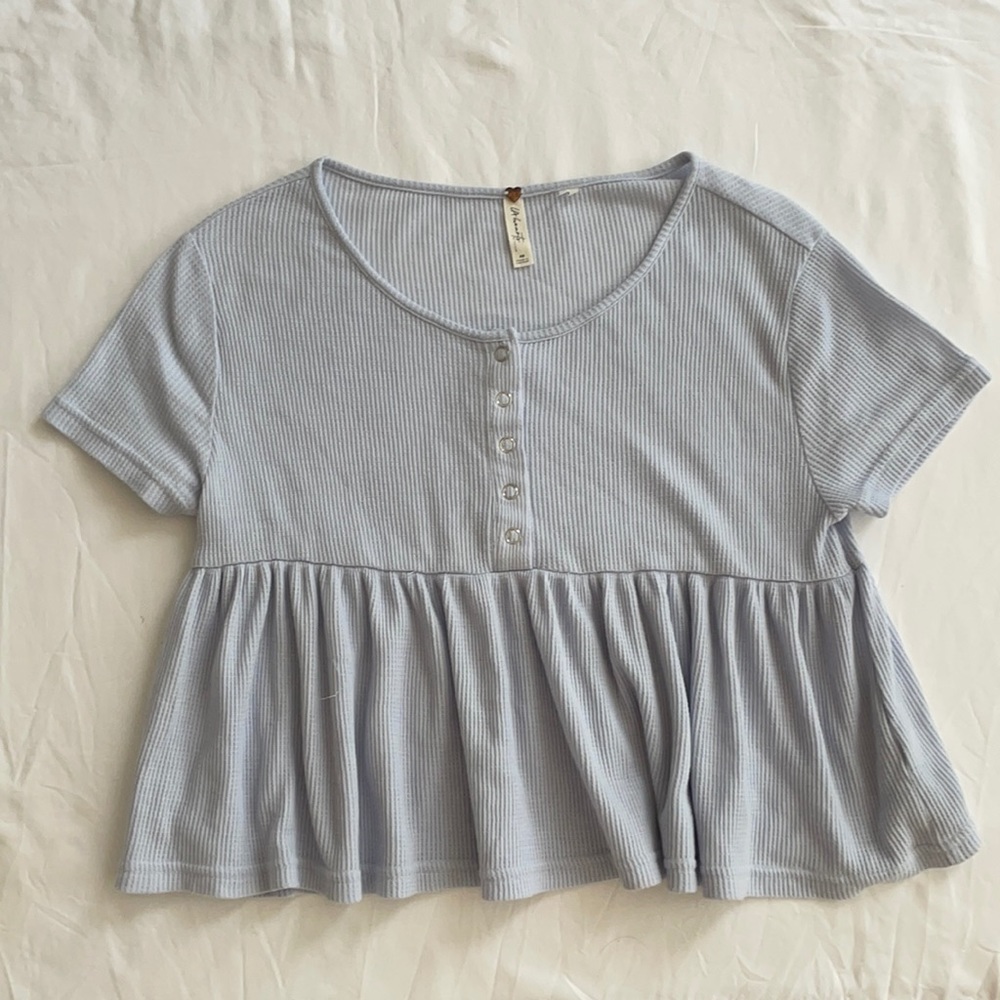 Peplum baby blue waffle knit cropped top